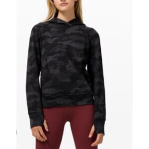Lululemon Women's Camo Scuba Pullover Hoodie Thumbhole Long Sleeve Black Size 6